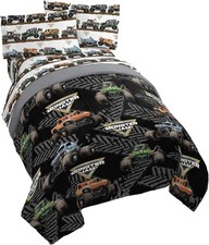 Monster Jam Tracks 5-Piece Full Bed Set - Comforter  Sheets with Grave Digger