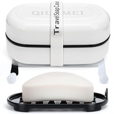 Travel Soap Box Holder Dish Container Case with Soap Bag Silicone Band