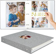 Photo Album Self Adhesive 3 Ring Binder Photo Albums, Linen Cover Scrapbook Albu