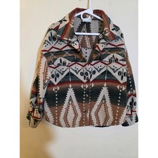 New In Southwestern Aztec Fleece Button Down Shacket Brown Tan Mens Medium