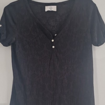 THE BASICS Damen T-Shirt schwarz V-Ausschnitt Knöpfe Kurzarm Gr. S