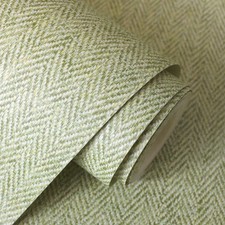 Luxury Green Tweed Herringbone Wallpaper M1867 Crown Harris Fabric Effect