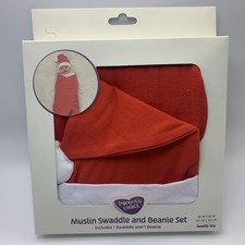 Parent Choice Muslin Swaddle and Beanie Red Cotton Infant Newborn Santa Set A