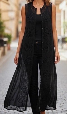 Johnny Was Black Lace Embroidered Maxi Dress Sz S Dark Fairy WhimsiGoth Sheer