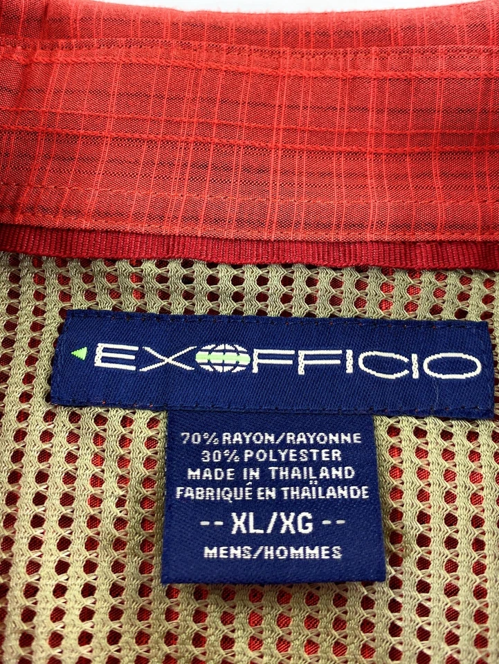ExOfficio Men's Trifecta Thatch Zip Pockets Orange Check Outdoor Travel Shirt XL - Image 3 of 4