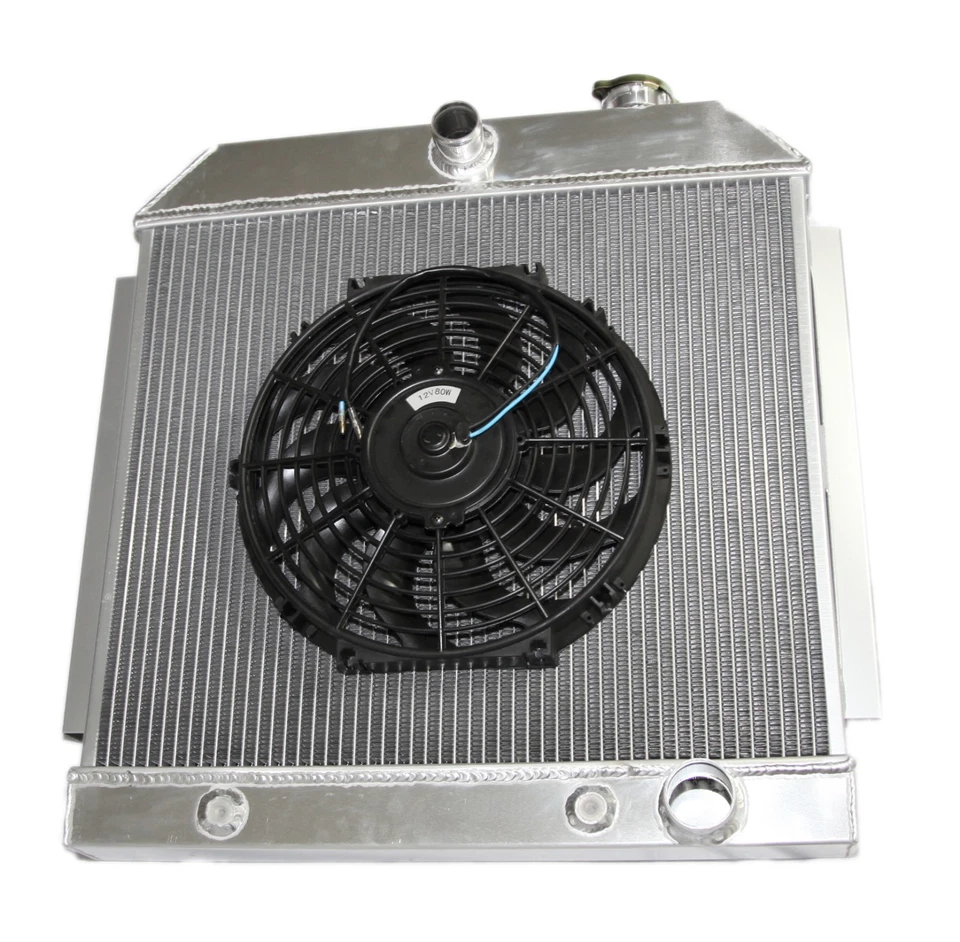 Radiador de rendimiento de 3 núcleos + ventilador de 12" para Chevy Bel Air/Nomad/150/250 MT V8 55-57 Foto 3 de 4
