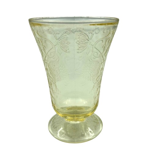 Hazel Atlas Florentine #2 Poppy Yellow 4” Footed Juice Tumbler Depression Glass - Picture 7 of 10