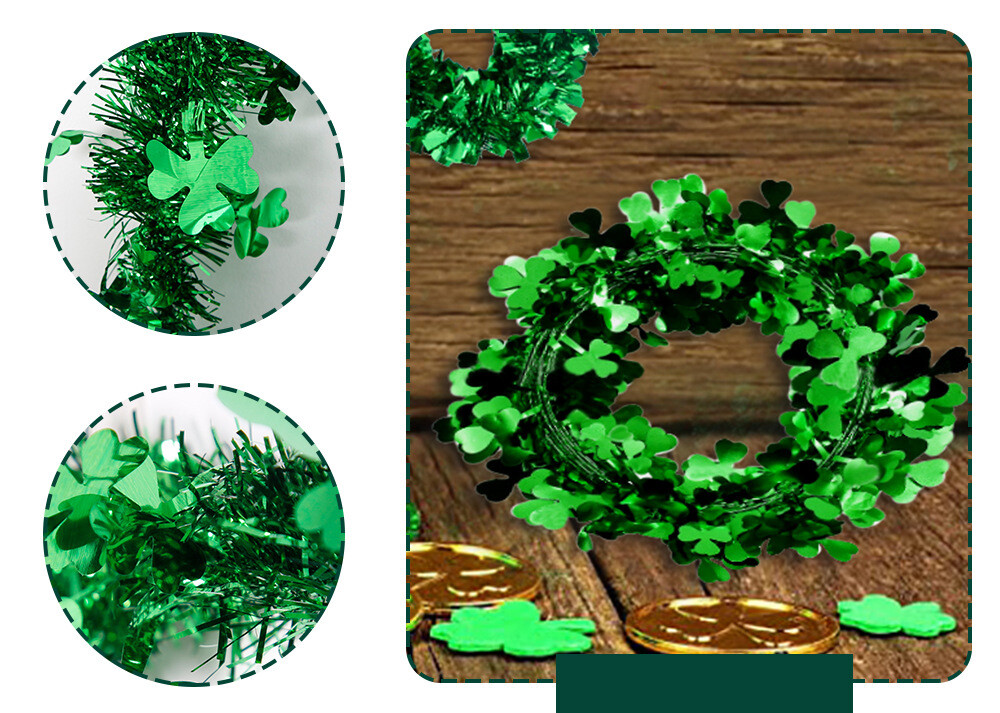 St Patricks Day Decorations Green Tinsel Shamrock Garland Hanging