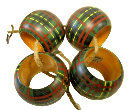 HAND PAINTED WOODEN NAPKIN RING HOLDERS - LOT of 14 - INDIA MADE - Picture 3 of 5