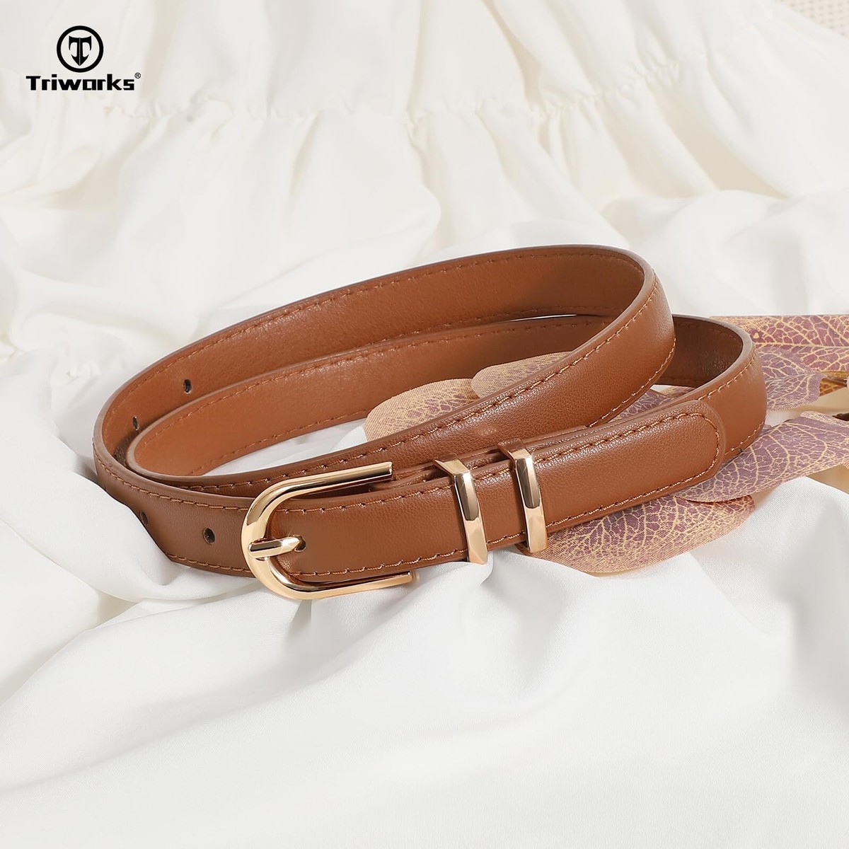 2 Pack Women Skinny Leather Belts for Jeans Pants Thin Faux 