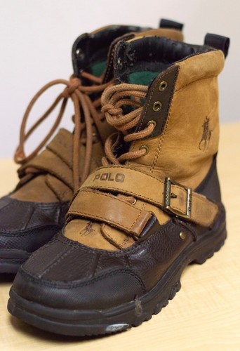 Polo Ralph Lauren TAVIN Boots TAN/CHOCOLATE SIZE 1 (90488) Rubber Sole - Picture 7 of 11