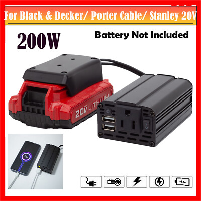 For Black & Decker/ Stanley 20V To 110V AC Power Inverter w/AC Outlet & Dual USB