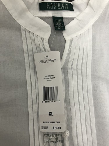Lauren Ralph Lauren langärmelige Damen-Tunika Abdeckung durchsichtige Krawatte weiß XL - Bild 9 von 12