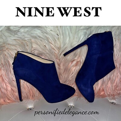 NEW Nine West Navajoe Blue Suede Heeled Ankle Booties Size
