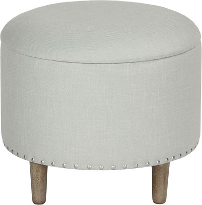 Beige Linen Hosta Round Storage Ottoman - 19'' Stylish & Functional