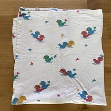 Vintage Hospital Baby Receiving Swaddling Blanket Ducks THICK Cotton Flannel