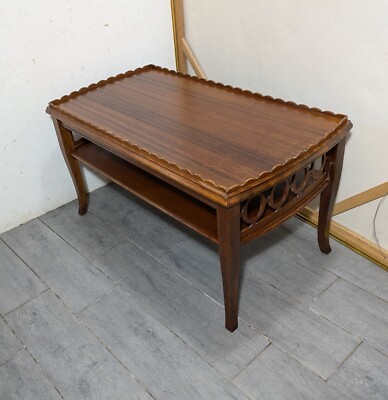 Antique Art Nouveau Chippendale Fretwork Mahogany Wood 2-Tier Coffee Table