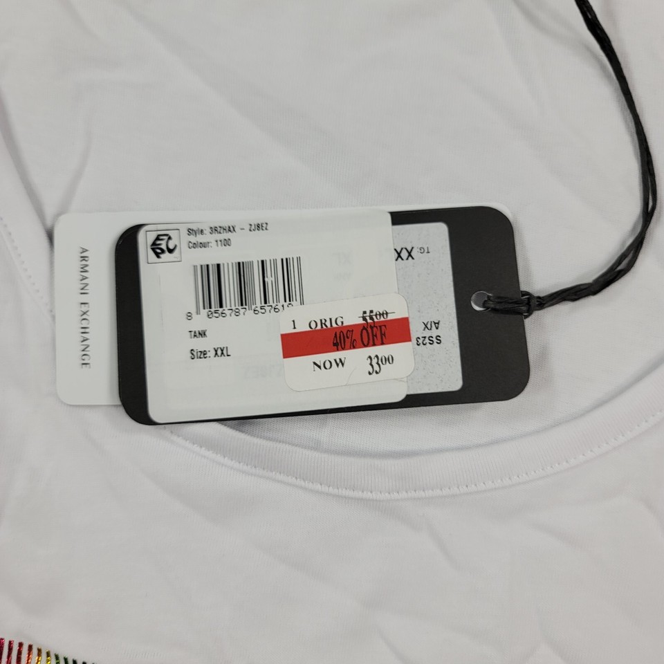 AX Armani Exchange Tank Top Mens 2XL White with Pride Rainbow Logo