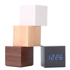 New Modern Wooden Wood Digital LED Desk Alarm Clock Thermometer Timer Calendar  