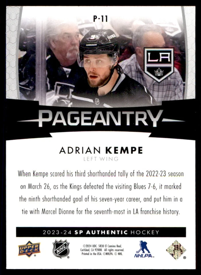 2023-24 SP Authentic Pageantry Adrian Kempe Los Angeles Kings #P-11 - Image 2 of 2