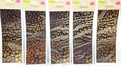 Black & Gold Animal Leopard Print Stickers 10''X4''  Lot of 5 Crafters Square