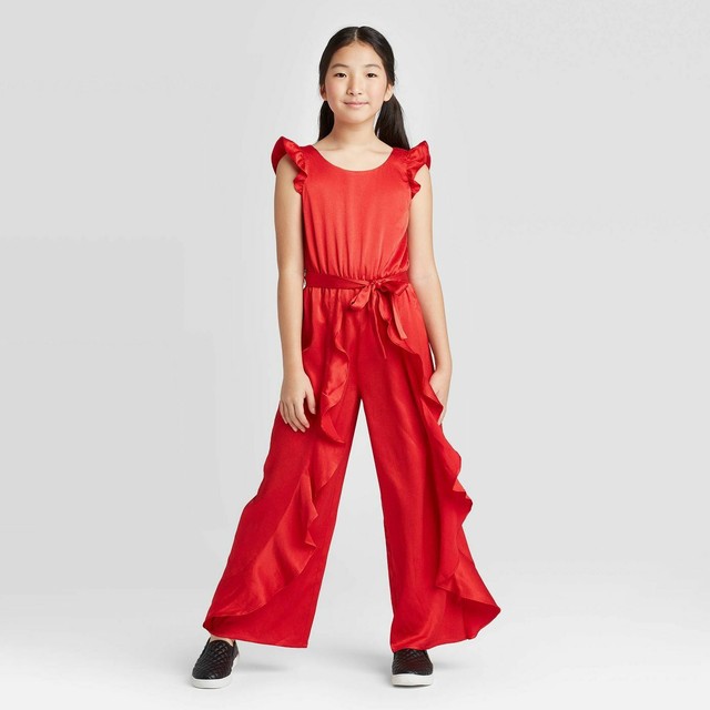 red flared jumpsuit