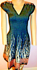 Max Edition Dress Boho Black Print Stretch Smocking Textured Size Small