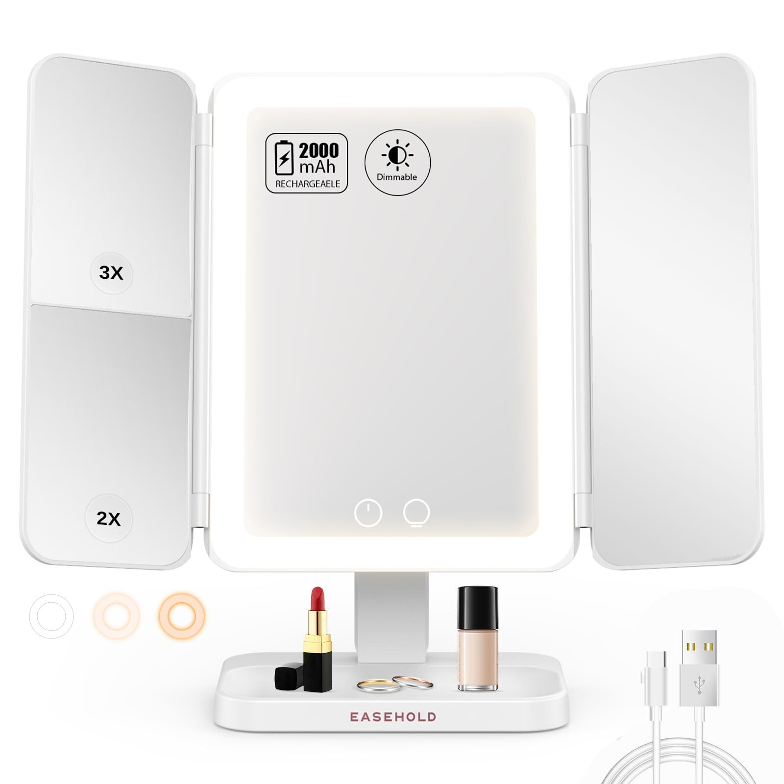 Rechargeable LED Makeup Mirror with 116 Lights 1x and 2x Magnification-image