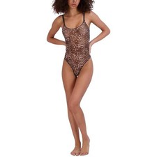 Steve Madden Women's Sheer Mesh Thong Bodysuit SM11841 Leopard NWT Size Small