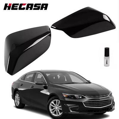 Pair Left & Right Mirror Covers Cap Gloss Black For Chevrolet Malibu 2016-2024