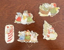 Set Of 5 Vintage Kitty Cucumber 1986 Merrimack Cardboard Ornaments