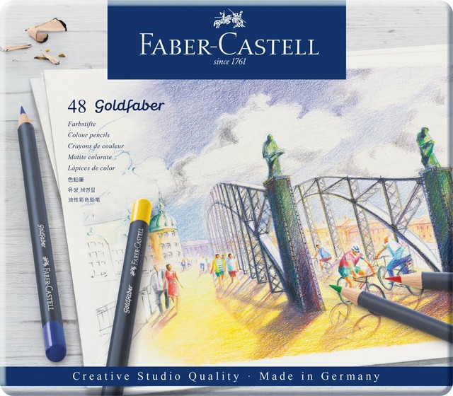 New Faber Castell Goldfaber Color Pencil Set Of 48 In Tin Storage Case