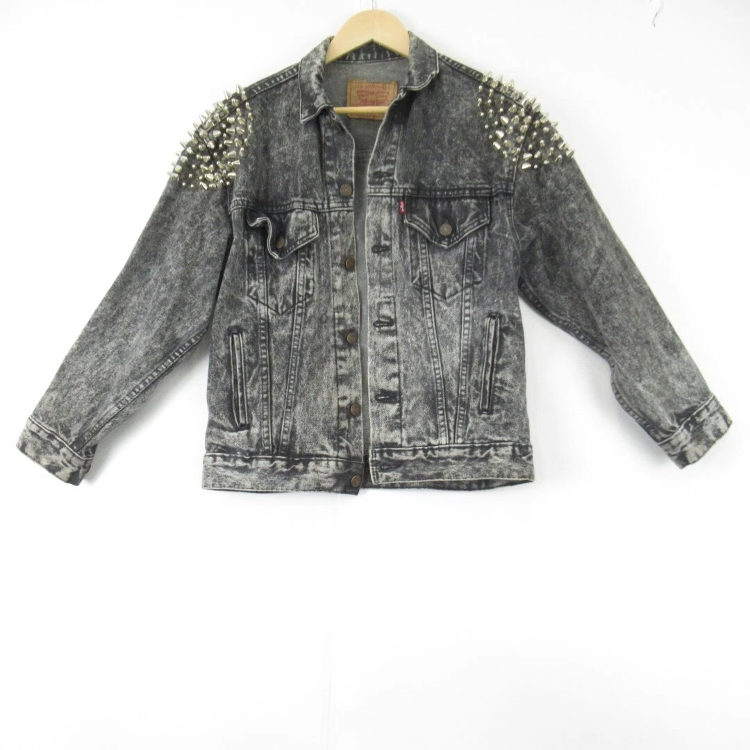 Levis Denim Jacket UK Large Women s Punk Arm Grey Studded Cotton