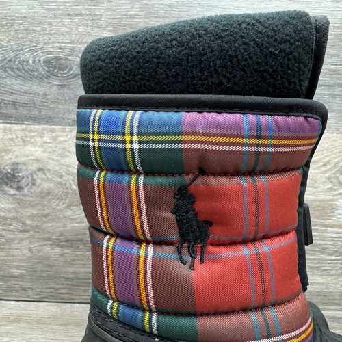 Polo Ralph Lauren Vancouver Snow Boot Boy Size 5 Black red Plaid Zipper Zip up - Picture 4 of 15