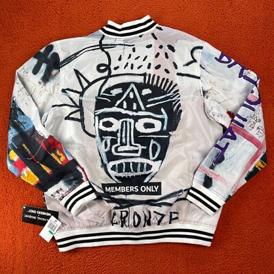 MEMBERS ONLY Mens LARGE Jean Michel Basquiat Face Skull Aviator Windbreaker