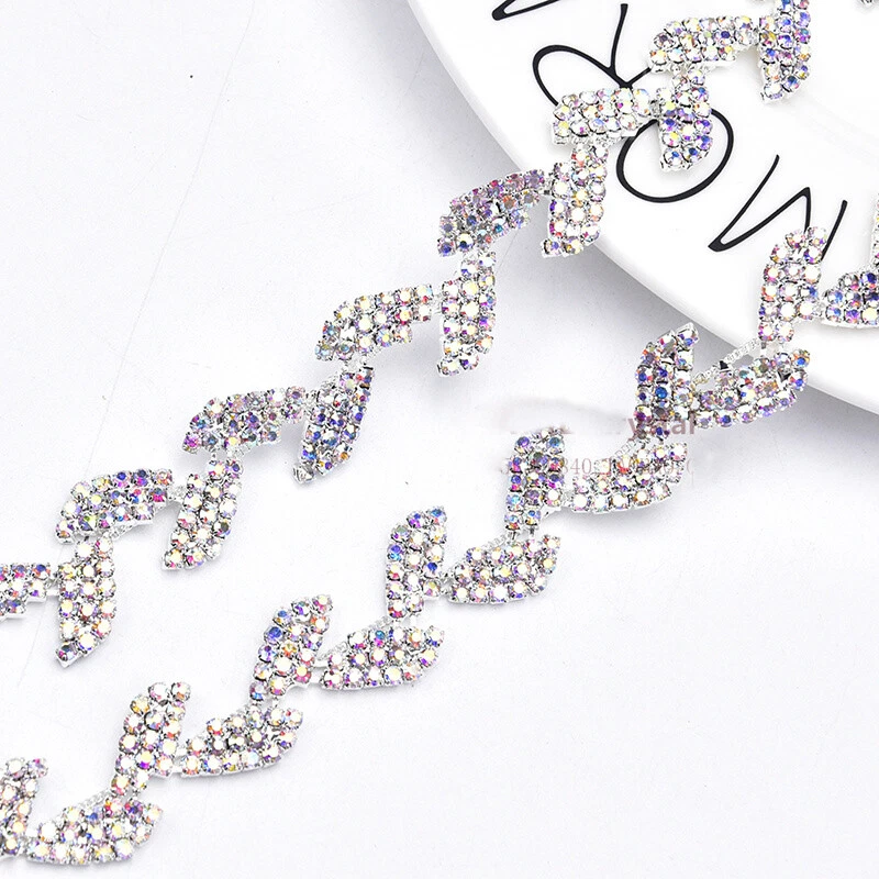 1 Yard Glitter Crystal Rhinestone Applique Trim Beaded Leaf Edging Decor Craft - image 3 of 4