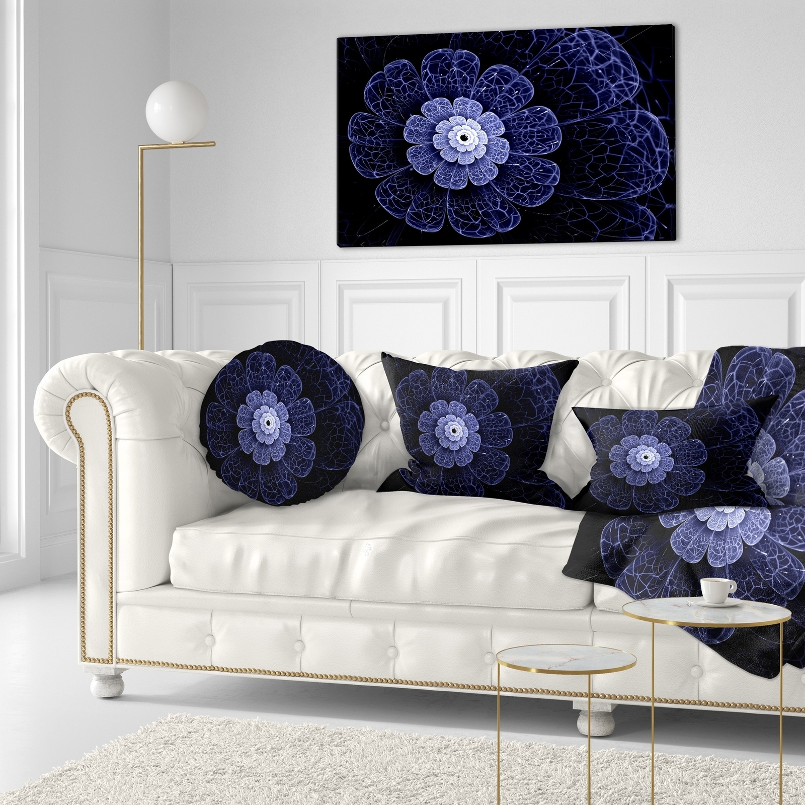 Designart 'Glittering Bright Blue Fractal Flower' Floral