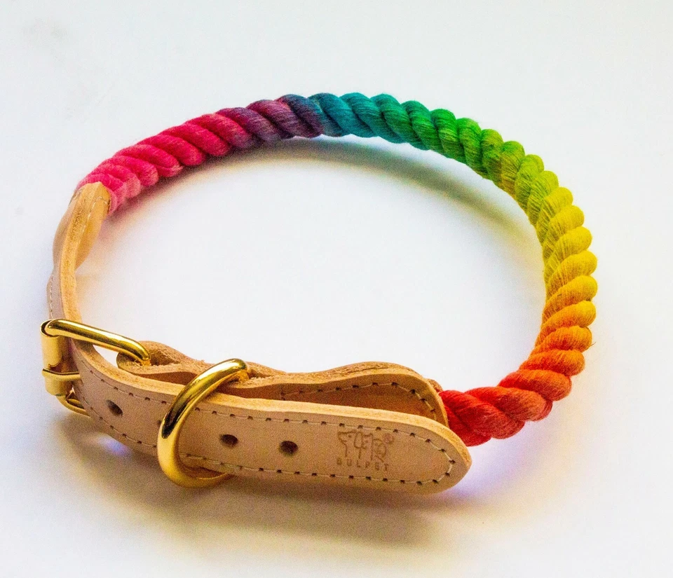 BULPET Eco Friendly Cotton Handmade Dog Ombre Rainbow Rope Collar and Leash - Image 4 of 4