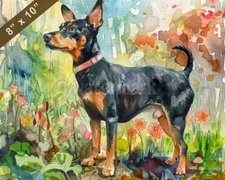 Manchester Terrier watercolor painting in a vibrant city 8x10 Print 
