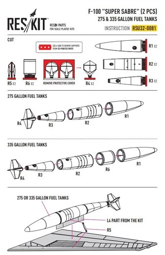 ResKit RSU32-0081 Scale kit 1:32 F-100 "Super Sabre" 275 & 335 gallon fuel tanks - Picture 4 of 24