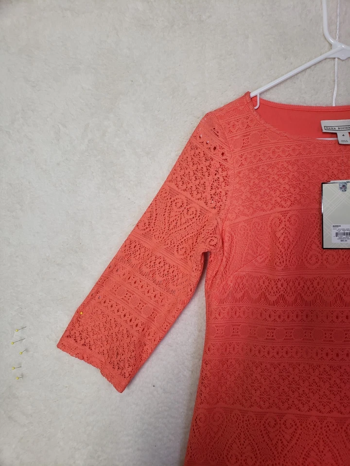 Vestido para mujer Dana Buchman 4 coral arena poliéster manga 3/4 hasta la rodilla funda Foto 2 de 4