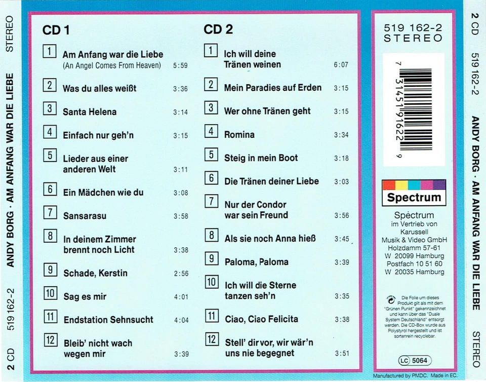 (2CDs) Andy Borg - Am Anfang war die Liebe - Ich will Deine Tränen weinen,u.a. - Bild 2 von 2