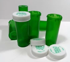 25 New GREEN RX Medicine Plastic Bottles/Caps 8 Dram Size -Free Shipping on 1st