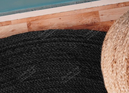 Indian Hand Braided Black Oval Jute Rug For Living Décor Home, Vintage Jute Rug - Picture 3 of 5