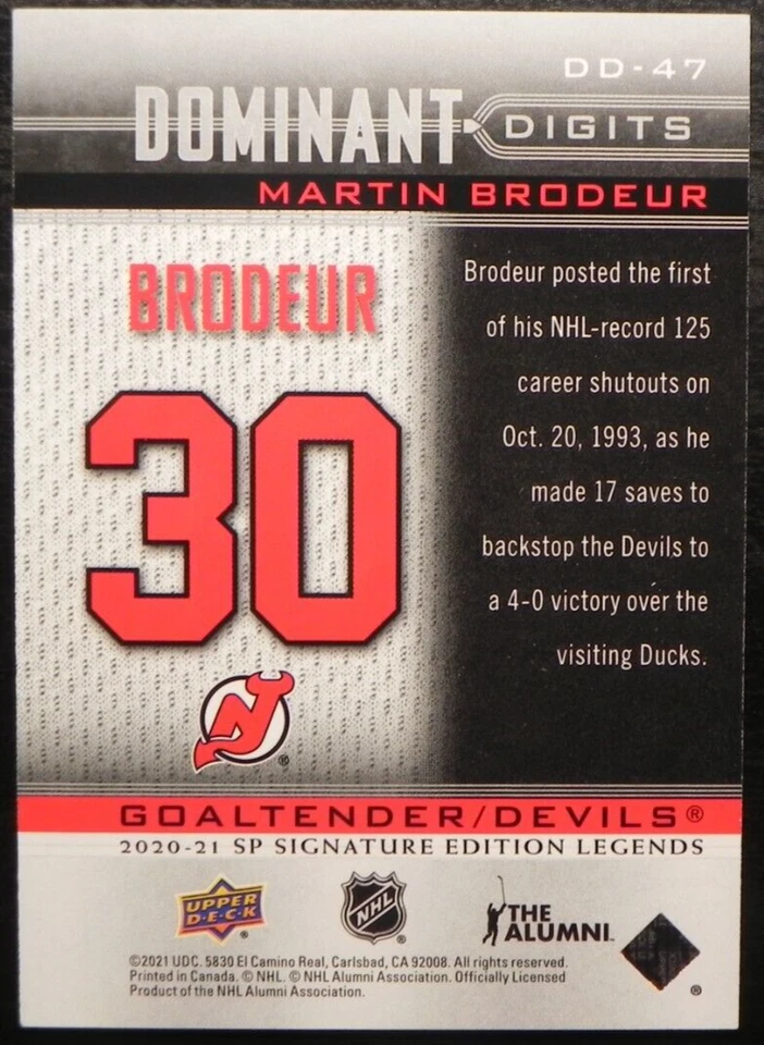 2020-21 20/21 SP Signature Edition Legends Dominant Digits DD-47 Martin Brodeur - Image 2 of 2