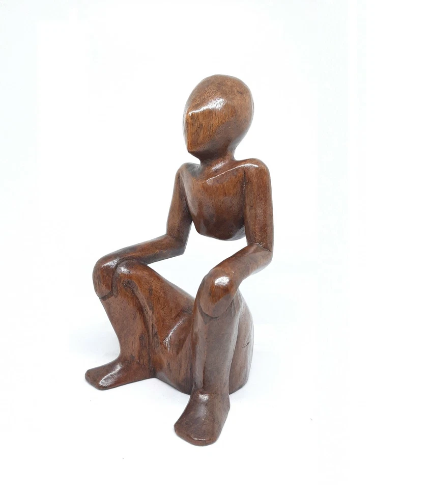 8" de Alto Abstracto Madera Hombre Sentado Postura Corporal Hombre Genial Arte Estatua Tallada a Mano Foto 3 de 4