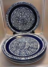 5 Pc Tienshan Sponge Ware Blue Dinner Plate Country Crock Stoneware