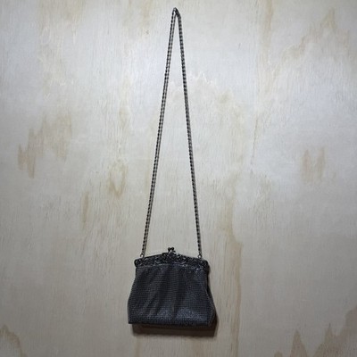Vintage Talbots Beaded Clutch Purse Black Metal Mesh Kiss Lock Chain Bag