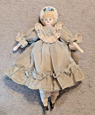 Antique Bisque Bonnet Head Doll By Hertwig 7" Complete w/ Victorian Dress
