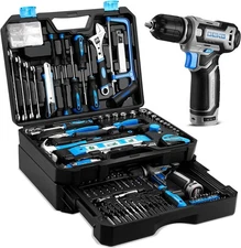 Tool Set: Tool Kit with 12V Cordless Drill, Hand Toolbox with storage case, M...